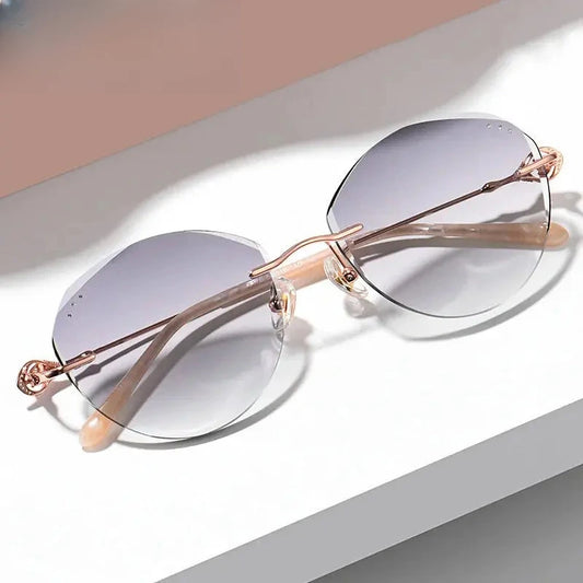 Women's Cat Eye Rimless Titanium Prescription Glasses 698170 — view 1 | Rx Spectacle