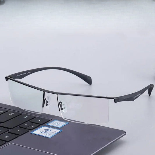 Men's Square Semi-Rimless Titanium Prescription Glasses P83321 — view 1 | Rx Spectacle