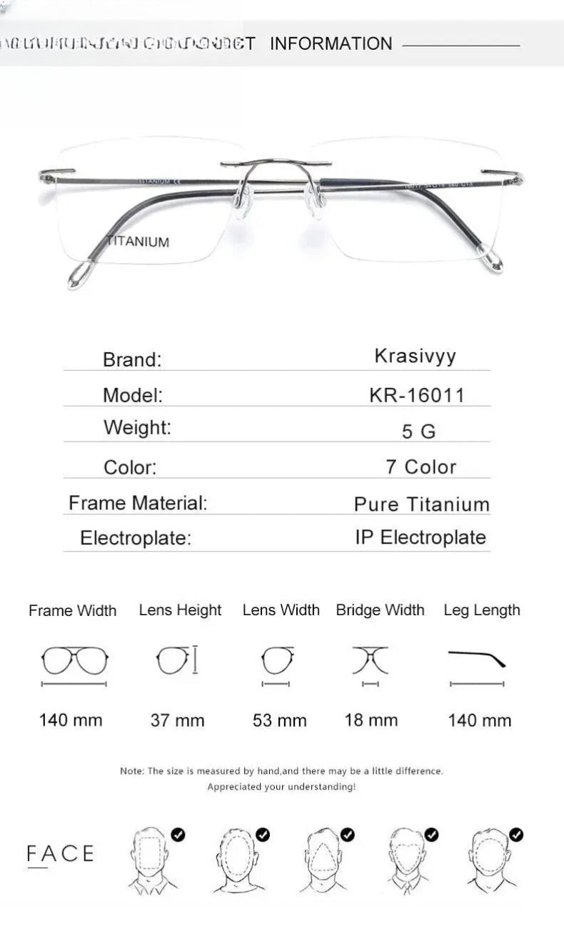 Unisex Square Rimless Titanium Prescription Glasses Kr16011 — view 13 | Rx Spectacle