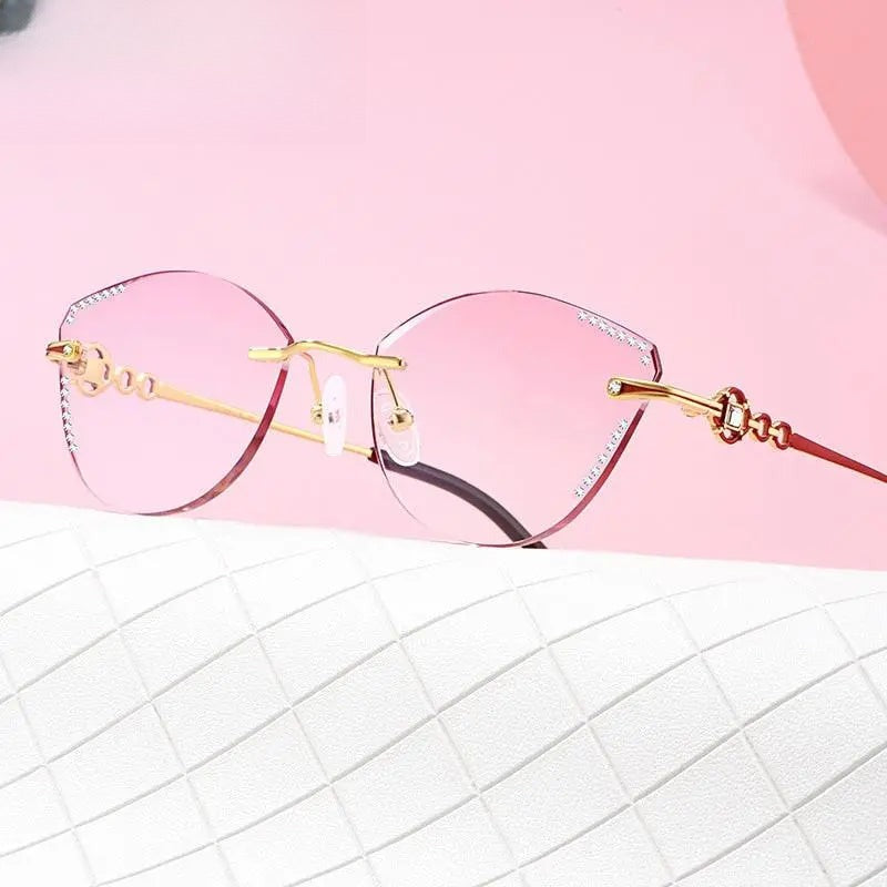 Women's Cat Eye Rimless Titanium Prescription Glasses 9110 — view 2 | Rx Spectacle