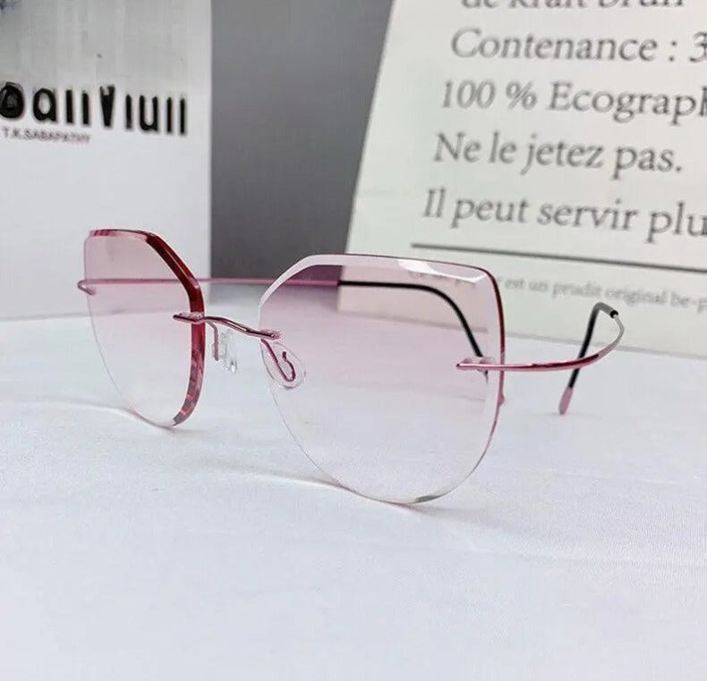 Women's Cat Eye Rimless Titanium Prescription Glasses 16016a — view 3 | Rx Spectacle