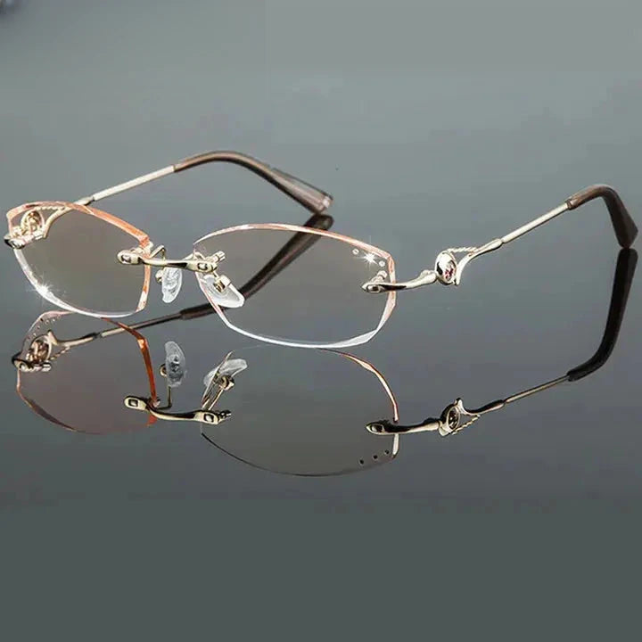 Women's Oval Rimless Titanium Prescription Glasses 80074 — view 2 | Rx Spectacle