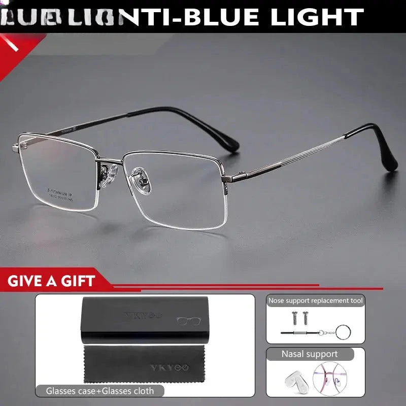 Unisex Square Semi-Rimless Titanium Reading Glasses 18012 — view 6 | Rx Spectacle