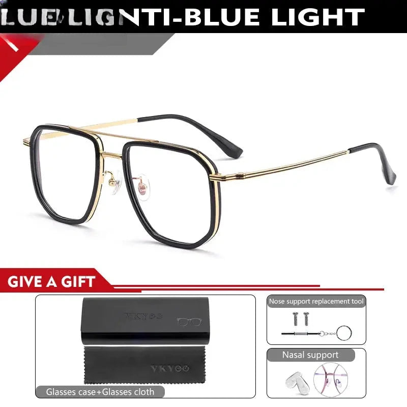 Men's Square Full Rim Titanium Double Bridge Oversized Reading Glasses 2216 — view 10 | Rx Spectacle