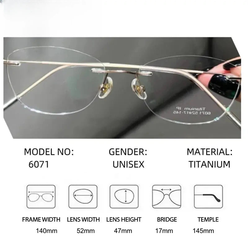 Women's Cat Eye Rimless Titanium Prescription Glasses 666071 — view 2 | Rx Spectacle