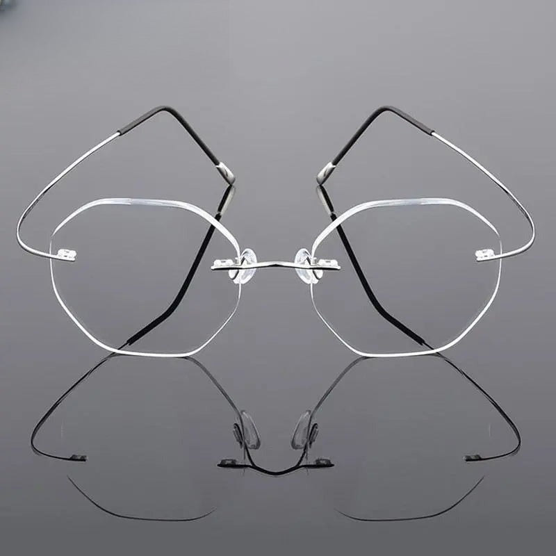 Unisex Polygon Rimless Titanium Prescription Glasses 9017 — view 1 | Rx Spectacle