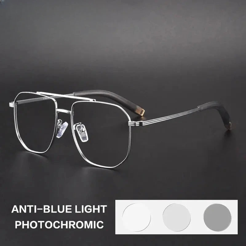 Unisex Square Full Rim Titanium Double Bridge Reading Glasses 760942 — view 3 | Rx Spectacle
