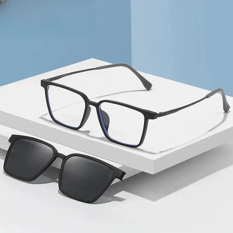 Unisex Square Full Rim Titanium Clip-On Prescription Glasses 972176 — view 1 | Rx Spectacle