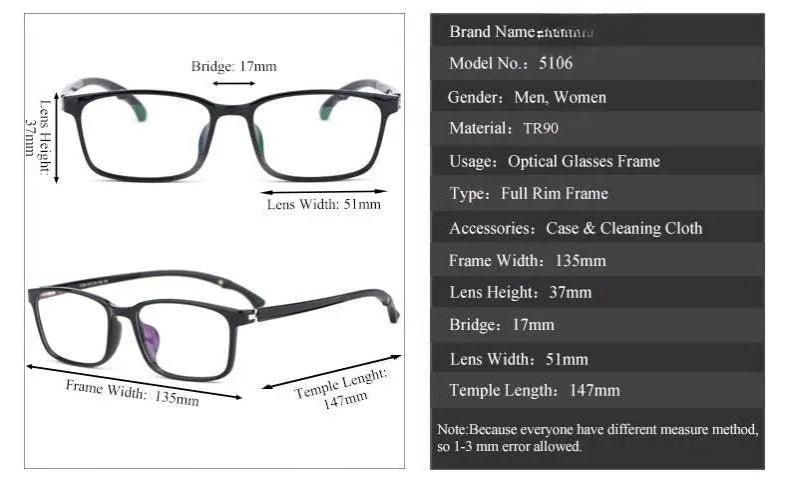Unisex Square Full Rim Titanium Prescription Glasses 5106 — view 12 | Rx Spectacle