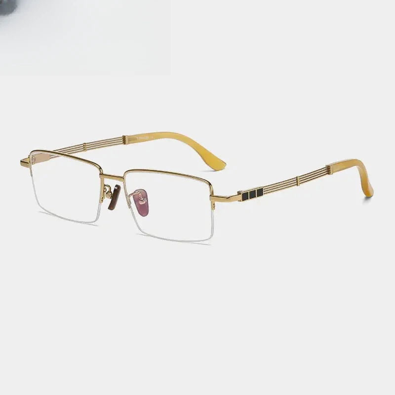 Men's Square Semi-Rimless Titanium Prescription Glasses Gxyj1498 — view 3 | Rx Spectacle