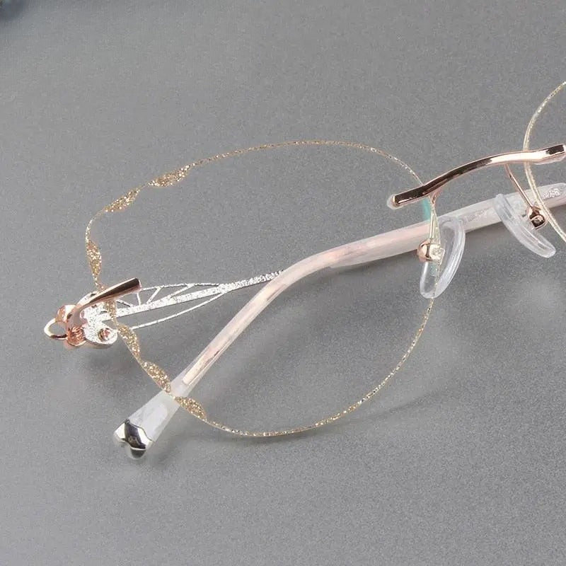 Women's Cat Eye Rimless Titanium Prescription Glasses 88051 — view 6 | Rx Spectacle