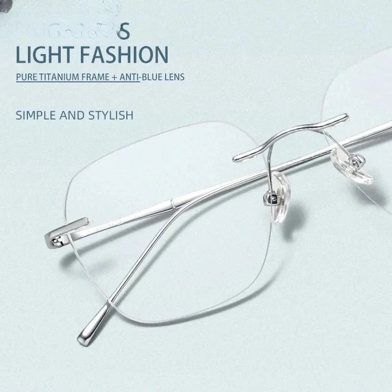 Women's Polygon Rimless Titanium Reading Glasses V0623 — view 5 | Rx Spectacle