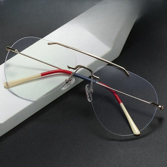 Unisex Round Rimless Alloy Double Bridge Prescription Glasses 81870 — view 1 | Rx Spectacle