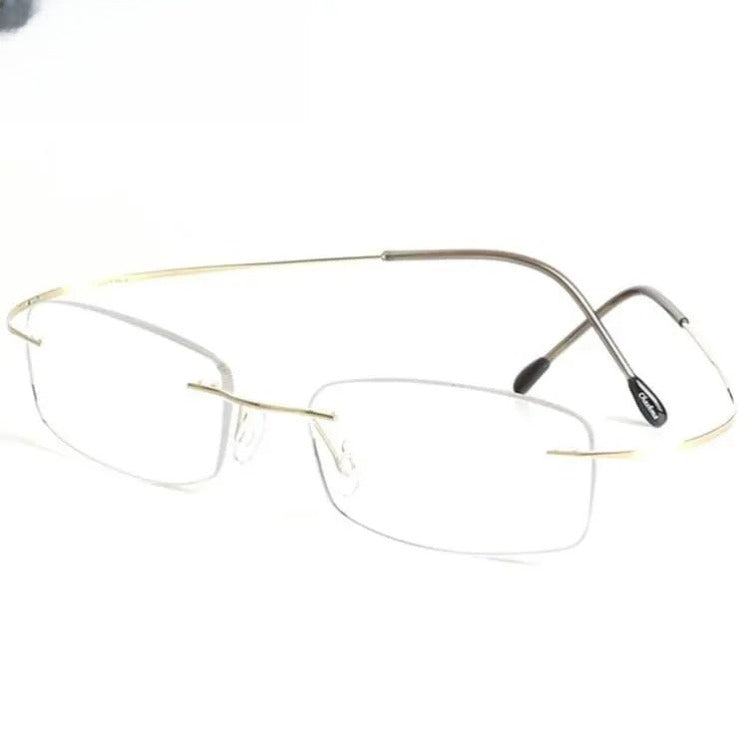 Unisex Rectangular Rimless Titanium Prescription Glasses 6074 — view 6 | Rx Spectacle