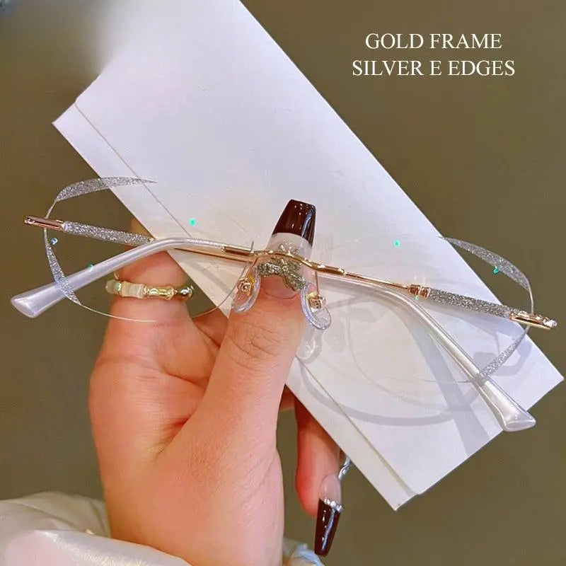 Women's Rectangular Rimless Titanium Prescription Glasses 88606 — view 2 | Rx Spectacle