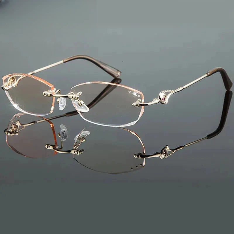Women's Oval Rimless Titanium Prescription Glasses 38007 — view 3 | Rx Spectacle