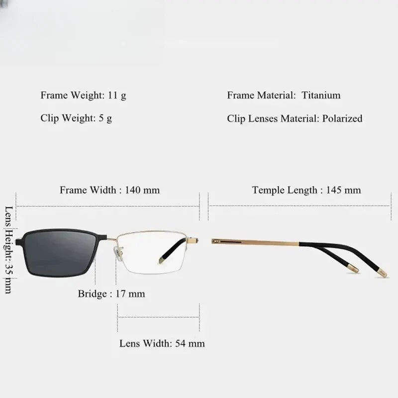 Men's Square Semi-Rimless Titanium Clip-On Prescription Glasses 587071 — view 2 | Rx Spectacle