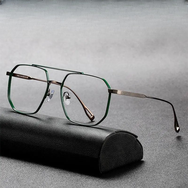 Men's Square Full Rim Titanium Double Bridge Prescription Glasses 47002 — view 1 | Rx Spectacle