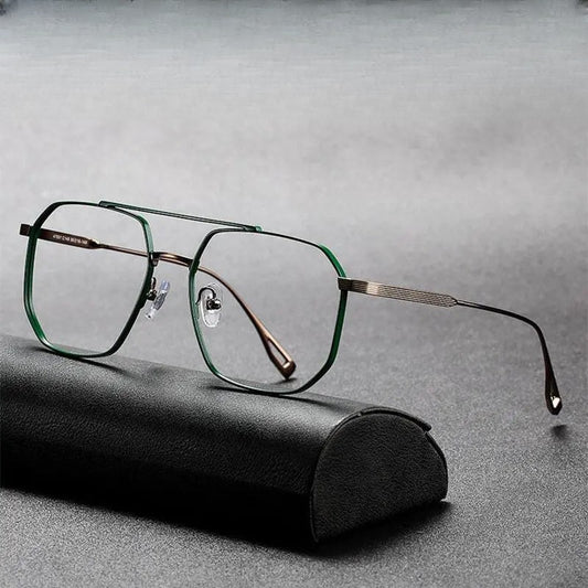 Men's Square Full Rim Titanium Double Bridge Prescription Glasses 47002 — view 1 | Rx Spectacle