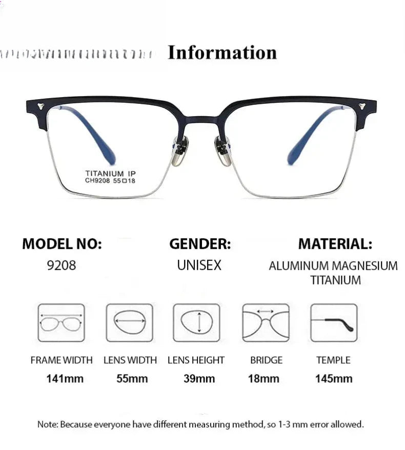 Unisex Square Full Rim Titanium Prescription Glasses 92084 — view 2 | Rx Spectacle