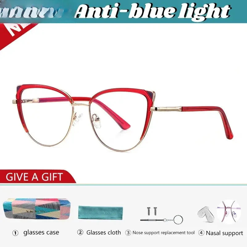 Women's Cat Eye Full Rim Alloy Reading Glasses 43124 — view 9 | Rx Spectacle