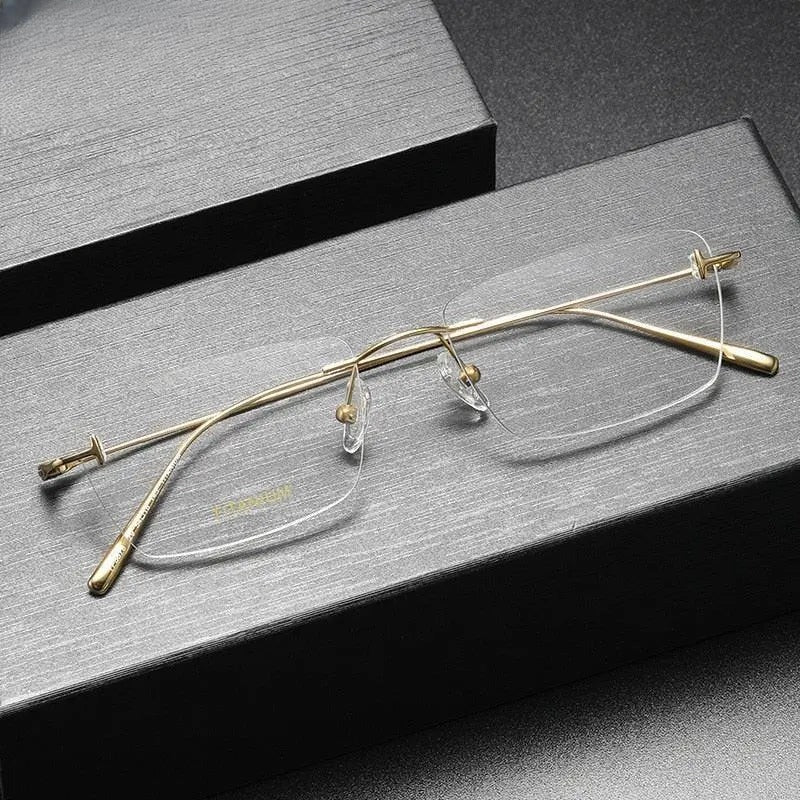 Unisex Square Rimless Titanium Prescription Glasses 5678 — view 9 | Rx Spectacle