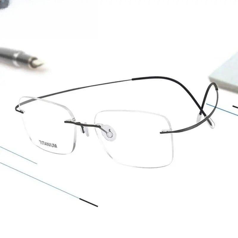 Unisex Rectangular Rimless Titanium Prescription Glasses 16016 — view 3 | Rx Spectacle