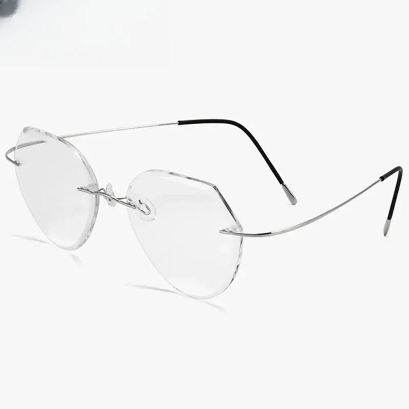 Women's Oval Rimless Titanium Flat Top Prescription Glasses 801876 — view 4 | Rx Spectacle