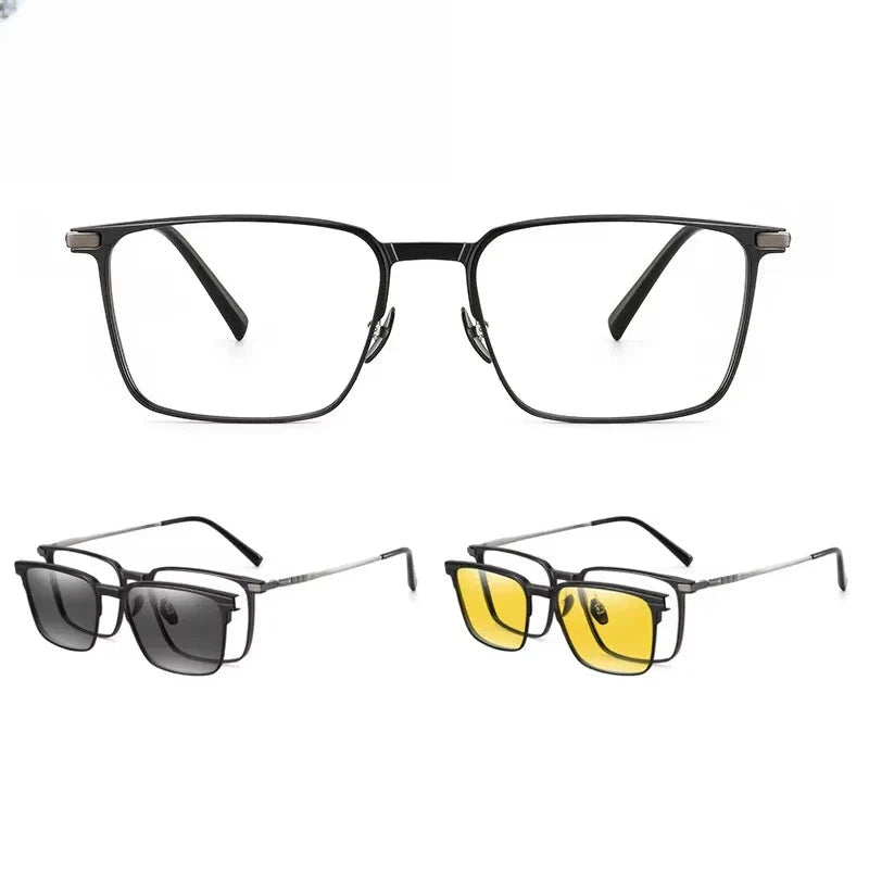 Men's Square Full Rim Titanium Clip-On Prescription Glasses 888002 — view 4 | Rx Spectacle