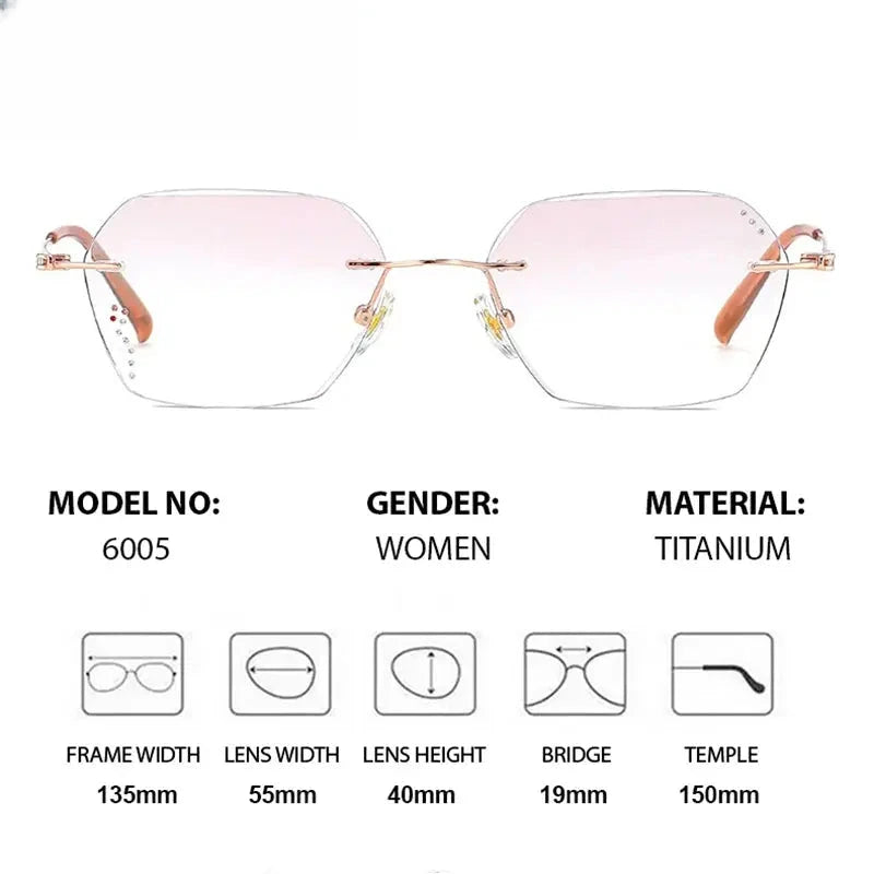 Women's Polygon Rimless Titanium Prescription Glasses 416005 — view 2 | Rx Spectacle