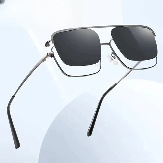 Unisex Square Full Rim Stainless Steel Clip-On Prescription Glasses 700569 — view 1 | Rx Spectacle