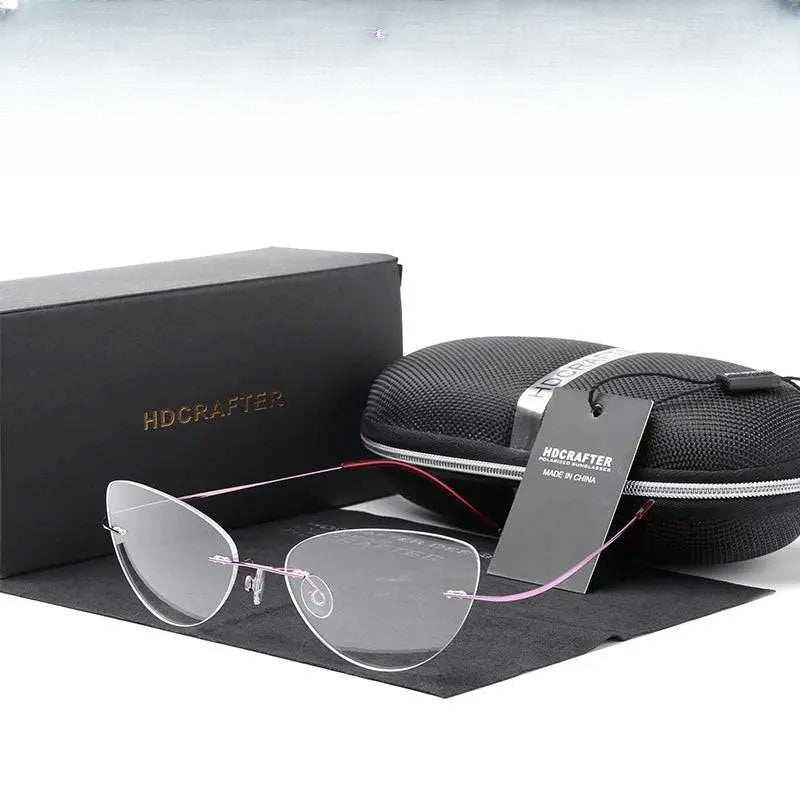 Women's Cat Eye Rimless Titanium Prescription Glasses 20003 — view 1 | Rx Spectacle