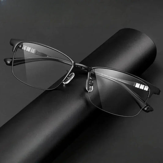 Unisex Square Semi-Rimless Titanium Prescription Glasses 883127 — view 1 | Rx Spectacle