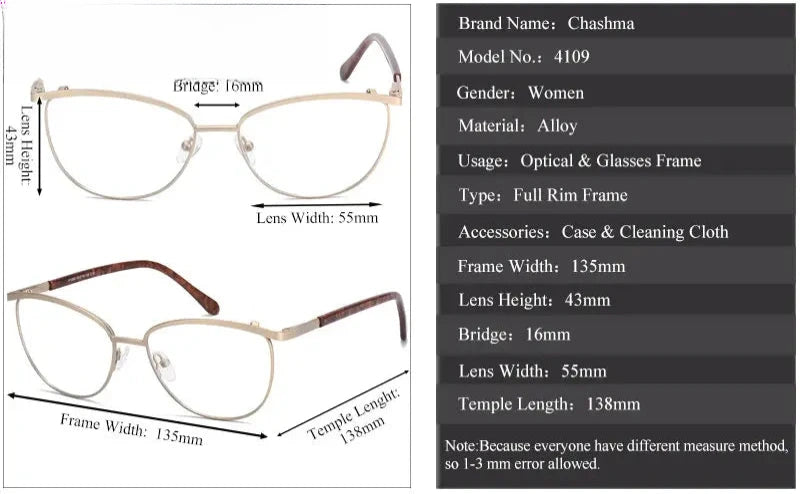 Women's Cat Eye Full Rim Alloy Prescription Glasses 64109 — view 2 | Rx Spectacle