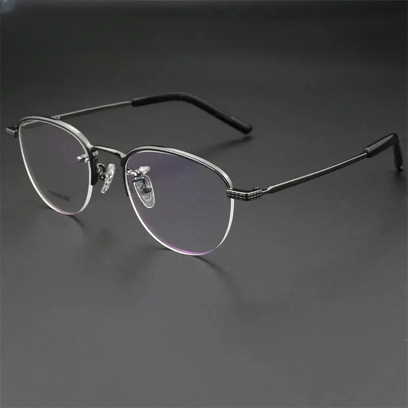 Men's Round Semi-Rimless Titanium Flat Top Prescription Glasses 887050 — view 5 | Rx Spectacle