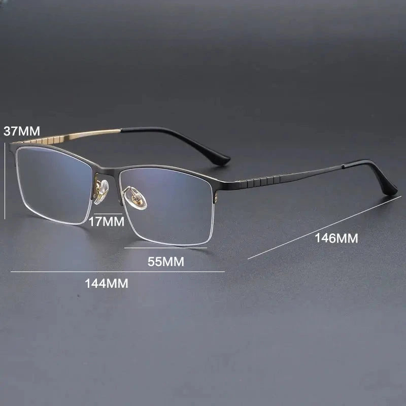 Men's Square Semi-Rimless Titanium Prescription Glasses 745002 — view 2 | Rx Spectacle