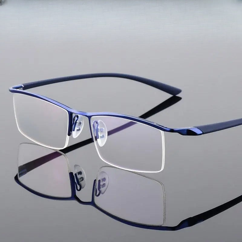 Men's Square Semi-Rimless Titanium Prescription Glasses P8190 — view 1 | Rx Spectacle