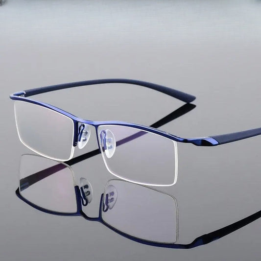 Men's Square Semi-Rimless Titanium Prescription Glasses P8190 — view 1 | Rx Spectacle