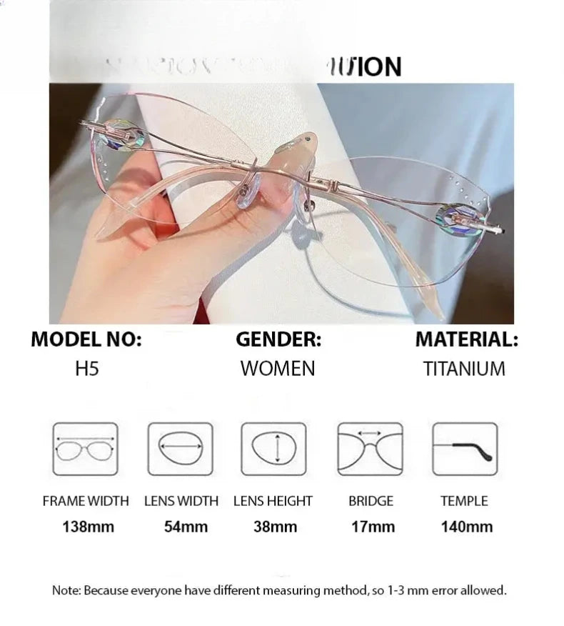 Women's Butterfly Rimless Titanium Prescription Glasses 13855 — view 2 | Rx Spectacle