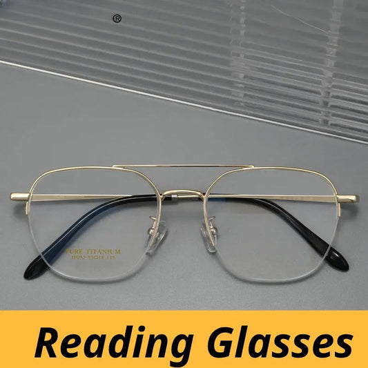 Unisex Square Full Rim Titanium Double Bridge Reading Glasses 517052 — view 1 | Rx Spectacle