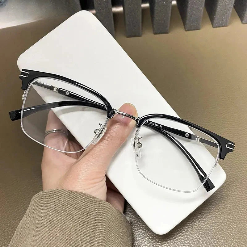 Unisex Square Semi-Rimless Titanium Reading Glasses 2242 — view 8 | Rx Spectacle