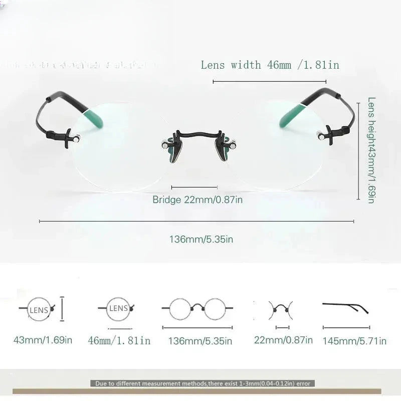 Unisex Round Rimless Titanium Reading Glasses 4643 — view 3 | Rx Spectacle
