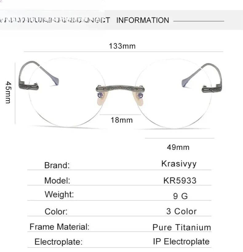 Men's Round Rimless Titanium Prescription Glasses K5933 — view 10 | Rx Spectacle