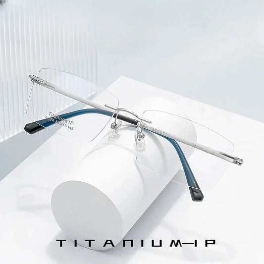 Men's Square Rimless Titanium Oversized Prescription Glasses 71374 — view 1 | Rx Spectacle
