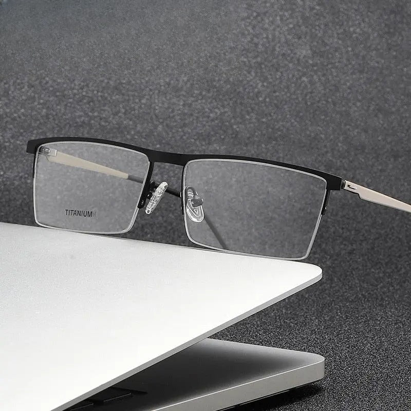 Men's Square Semi-Rimless Titanium Prescription Glasses P8826 — view 1 | Rx Spectacle