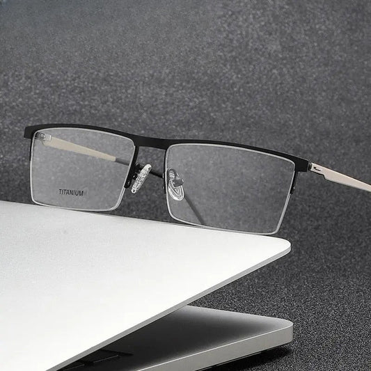 Men's Square Semi-Rimless Titanium Prescription Glasses P8826 — view 1 | Rx Spectacle