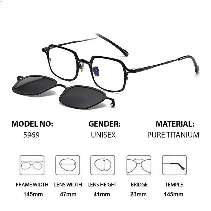 Unisex Square Full Rim Titanium Clip-On Prescription Glasses 885969 — view 2 | Rx Spectacle
