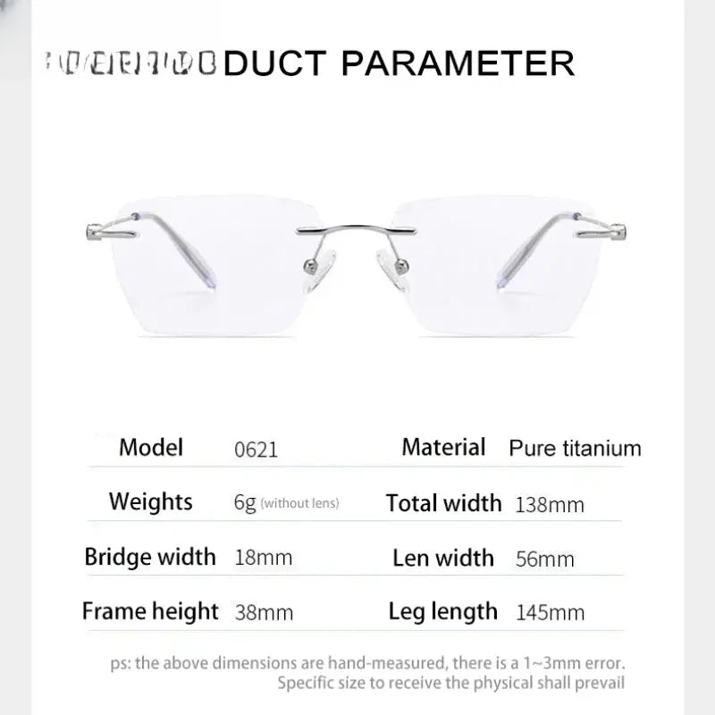 Unisex Square Rimless Titanium Reading Glasses V0620 — view 6 | Rx Spectacle