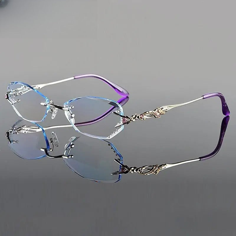 Women's Oval Rimless Titanium Prescription Glasses 8036B — view 8 | Rx Spectacle