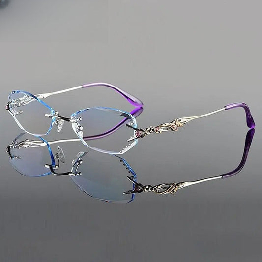 Women's Oval Rimless Titanium Prescription Glasses 8036b — view 1 | Rx Spectacle